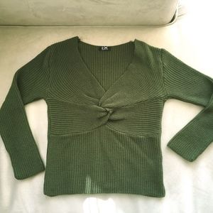 Olive Green Twist Front Knit Jumper/Sweater